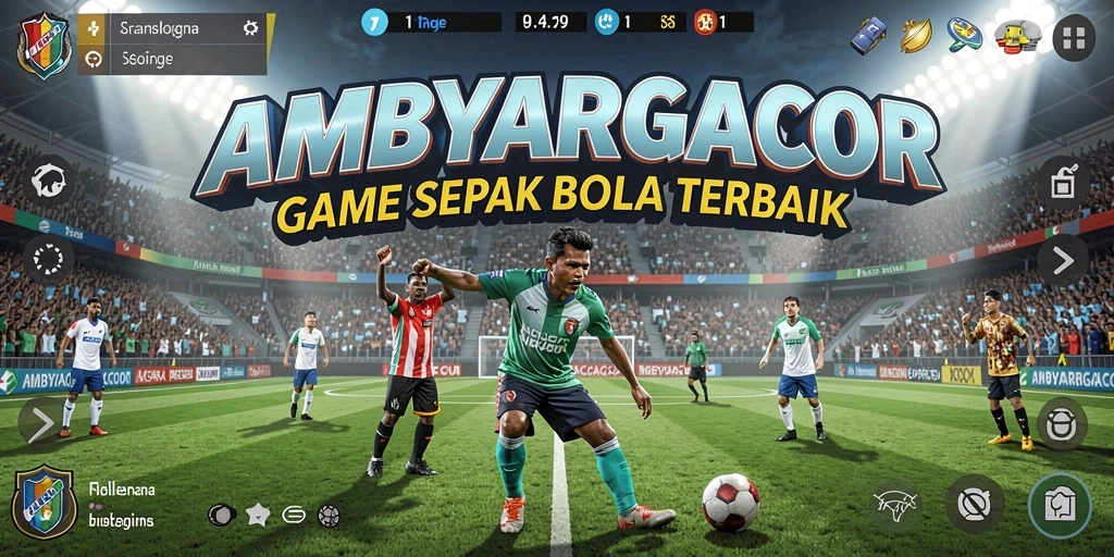 Tangkapan layar dari gameplay AMBYARGACOR yang menampilkan aksi sepak bola seru.