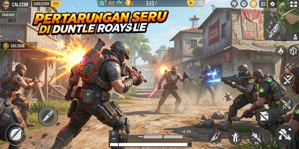 Tangkapan layar gameplay CALO288 menampilkan aksi seru dalam pertempuran Battle Royale.