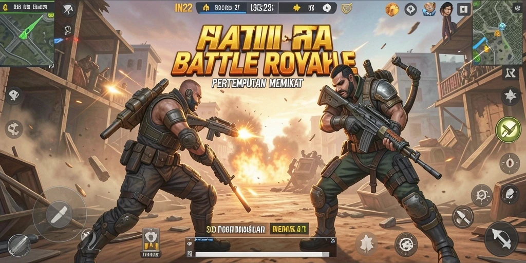 Screenshot gameplay IN22 menampilkan aksi pertempuran tak terlupakan di arena Battle Royale.