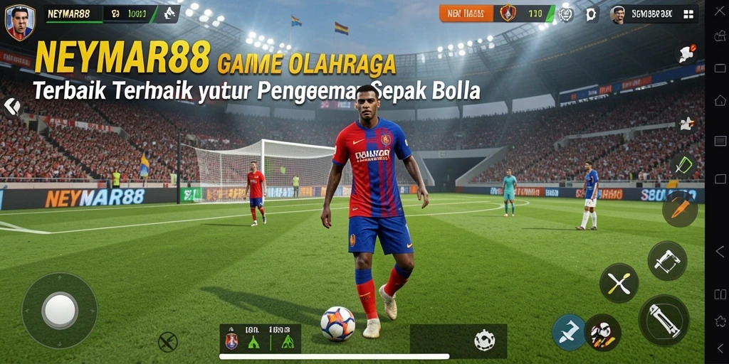 Tampilan gameplay menegangkan dari NEYMAR88 yang menggambarkan pertandingan sepak bola.