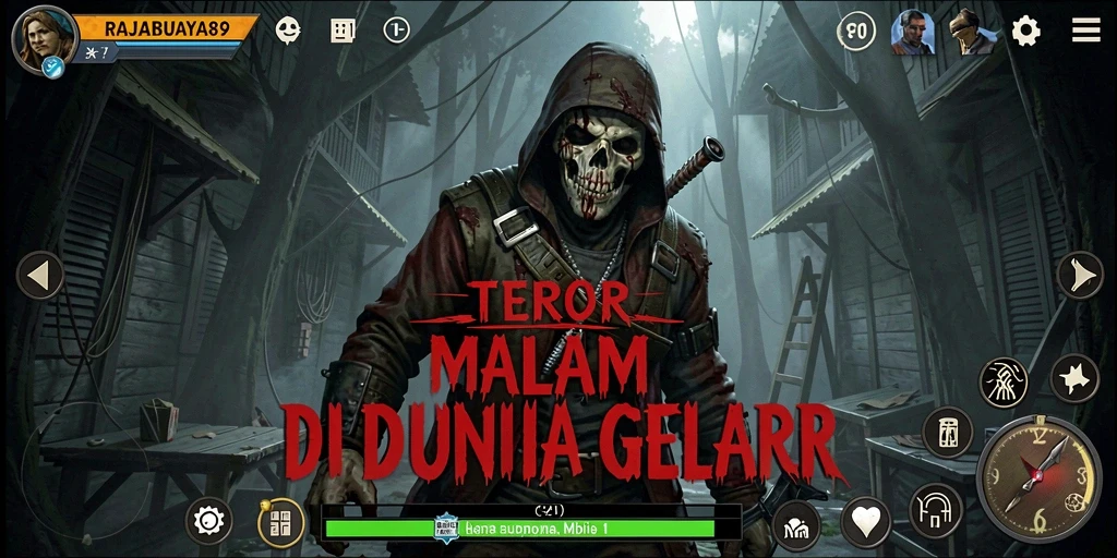 Screenshot menampilkan momen menegangkan dalam RAJABUAYA89 dengan latar yang gelap dan mengerikan.