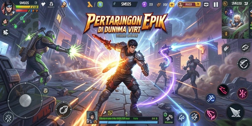 Tangkapan layar gameplay SM605 yang menunjukkan pertarungan mendebarkan.