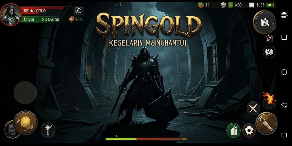 Screenshot gameplay SPINGOLD menampilkan atmosfer horor yang mencekam.